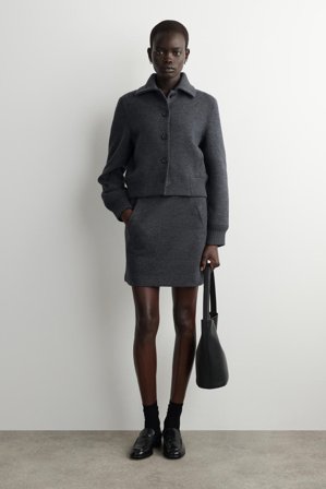 COS Women's Minigonna In Lana Merino Cotta in Grigio