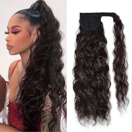 corn wave hestehale extension clip in - 22 tommer lang bølgete krøllete wrap around hestehale varmebestandig syntetisk hårstykke (svart brun)