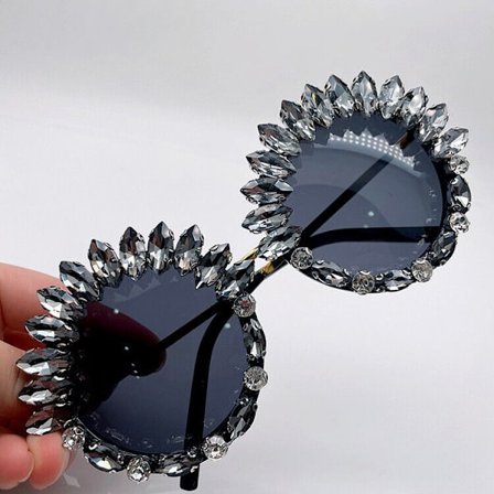 Womens Round Sunglasses Bling Colorful Rhinestone Personalized For Party Prom T