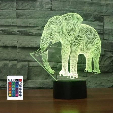 WJ 3D Elefant Fjernkontroll 16 Farge Nattlys Illusjon Akryl LED Bordlampe Sengelampe Barn Soverom Skrivebordsdekor Bursdag Jul Gave Leketøy