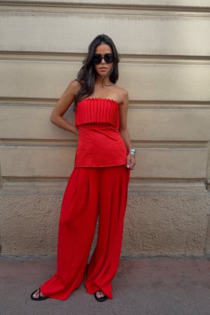 NA-KD Pantalon large plissé - Pantalons à taille haut - Rouge - EU 34