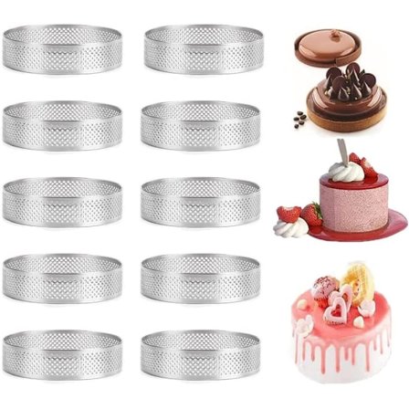 10 stk runde ringe med huller i rustfrit stål frugtform med huller quiche mousse kage fransk dessert bageform 10cm
