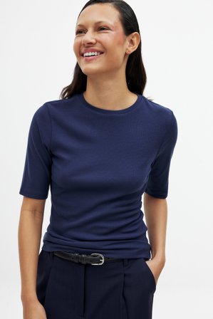 NA-KD - Ribtop med rund hals - T-Shirts - Marineblå - S