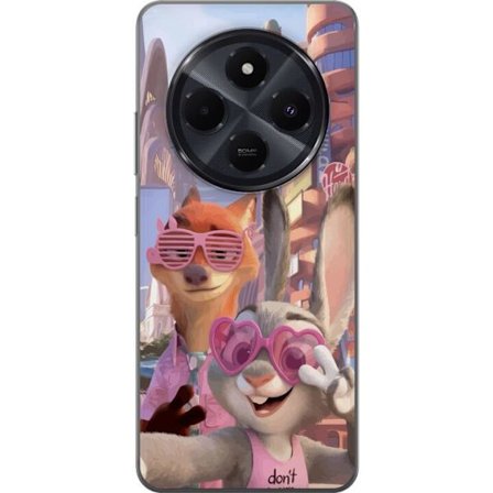 Kompatibelt Mobildeksel til Xiaomi Xiaomi Redmi A4 Animerede dyr i et solfylt bymiljø med rosa solbriller og en positiv melding i en fargerik feel-go