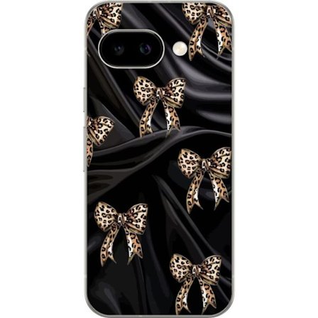 Kompatibelt Mobildeksel til Google Pixel 10a Leopardmønstrede sløyfer på svart silkebakgrunn, luksuriøst mønster med glamour, eksklusiv stil og trendy