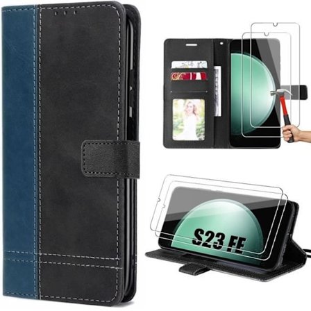 Coque - Booling - för Samsung Galaxy S23 FE - Stöttålig skydd - Bikolor PU-läder - 2 härdade glas