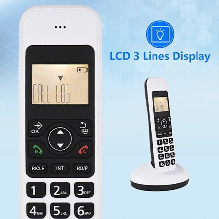 Bisofice Udvidelig Trådløs Telefon med LCD-Display, Opkalds-ID, 50 Telefonbogshukommelser, Håndfri