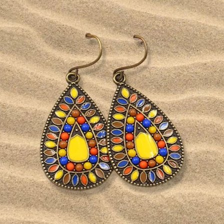 Handgjorda örhängen i etnisk antik stil droppformade gula stenar