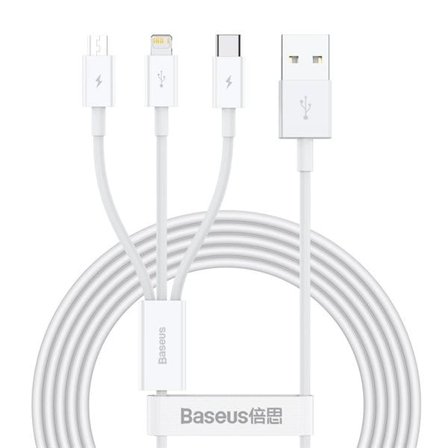 Baseus 3in1 USB Cable - Lightning / USB-C / Micro USB 3.5A 1.5m White (CAMLTYS-02)