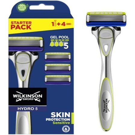 SWORD - Hydro 5 Hudbeskyttelse til Mænd | Følsom | Razorhåndtag + 4 Blade Efterfyldninger