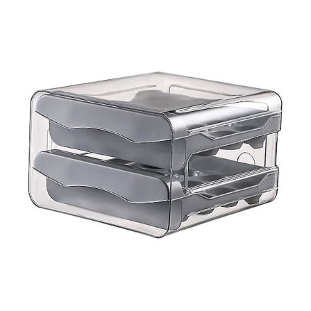 32 rutenett eggbeholder, husholdning egg oppbevaringsboks for kjøleskap, gjennomsiktig 2-lags kyllingoppbevaringsbeholder (grå)