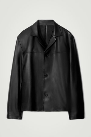 COS Men's Camp Collar Leather Jacket in Black