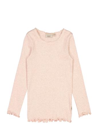 Rib T-Shirt Lace Ls T-shirts Long-sleeved T-shirts Vaaleanpunainen Wheat