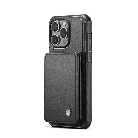 (iPhone 17 Pro) 2-in-1 PU-nahkainen puhelinkotelo ja magneettinen korttikotelo jalustalla ja 4 korttipaikalla