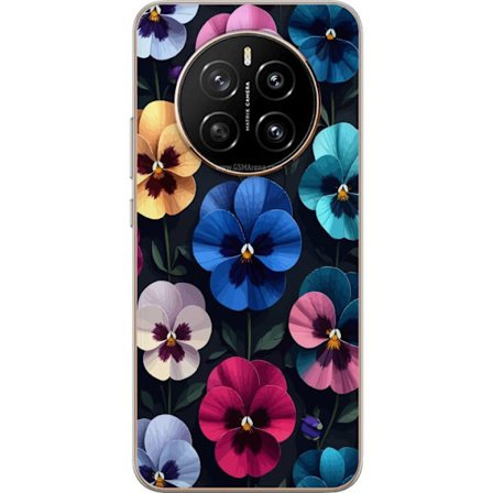 Kompatibelt Mobildeksel til Honor Magic7 Dekorativt blomstermønster med fargerike pensélignende blomster og mørk elegant bakgrunn