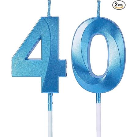 Blå 40 års bursdagslys for kaker, nummer 40 4 Glitter stearinlys kake topper til fest jubileum Bryllupsfeiring dekorasjon