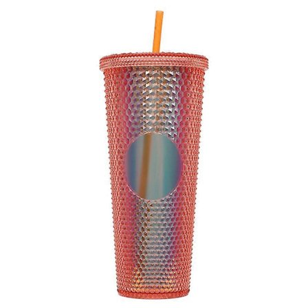 710 ml Bærbar Studded Tumbler med Låg og Sugerør Iskaffe Kopper Dobbeltvægget Glat Kop XKO