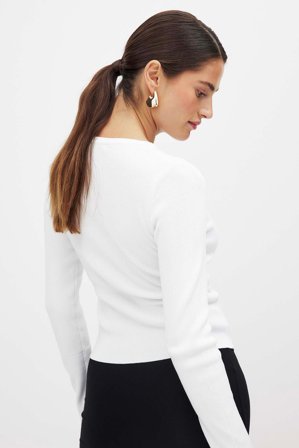 NA-KD Ribbstickad topp - Stickade toppar - Vit - M