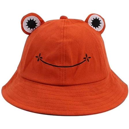 Groda Bucket Hat för Barn Vuxen, Vår Bomull Solhatt Söt Groda Hatt Utomhus Fällbar Bred Brätte Fiskare Hatt Orange