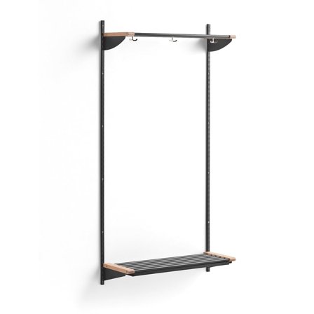 Cloakroom unit JEPPE with hat shelf, basic unit, 1790x900x310 mm, dark grey/birch