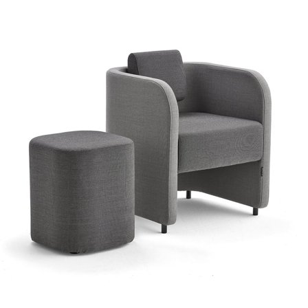 Möbelgrupp COMFY, fåtölj och sittpall, med ben, ulltyg, ljusgrå/mörkgrå