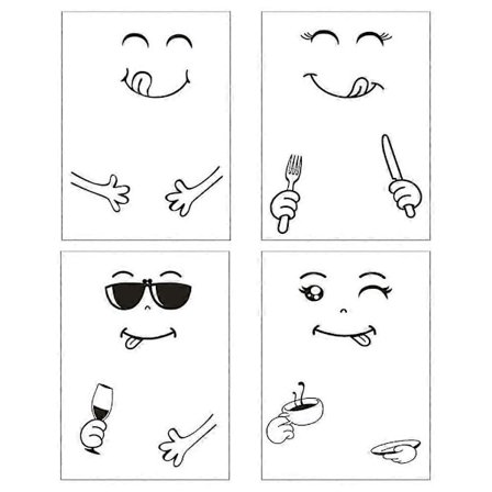 4 stk Køleskabs Stickers Dekorative Dekaler Køleskab Sjove Ansigt Stickers