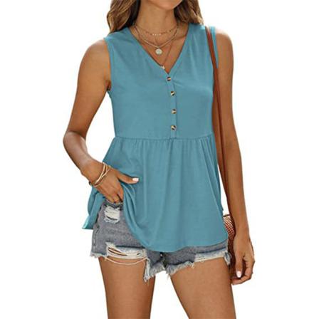 Kvinnor Button Down Pullover Ärmlös Blus