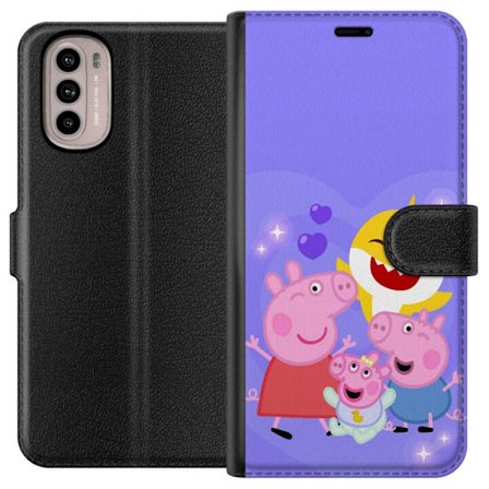 Kompatibel Tegnebogsetui til Motorola Moto G31 Peppa Gris mønster med hjerter, sommerfugle og venner, lyserød baggrund i bløde børneillustrationer