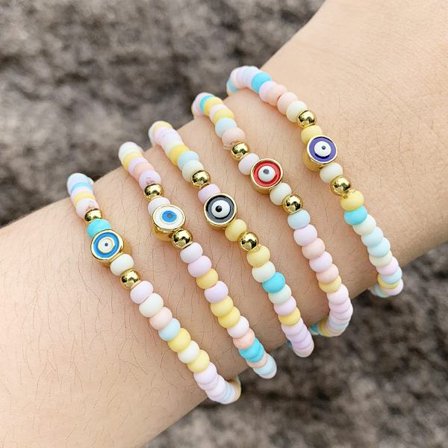 Bohemisk etnisk stil personlighet armband pärlor färgglada ris B