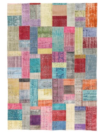 Hand Knotted Patchwork Rug 235X335 Vintage Wool Dark Grey/Red Large