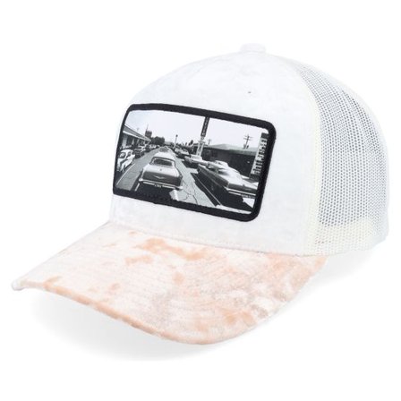 Calza Pennello - Vit trucker Keps - 50s Classic Cars Velvet White/Peach/Ivory A-Frame Trucker @ Hatstore