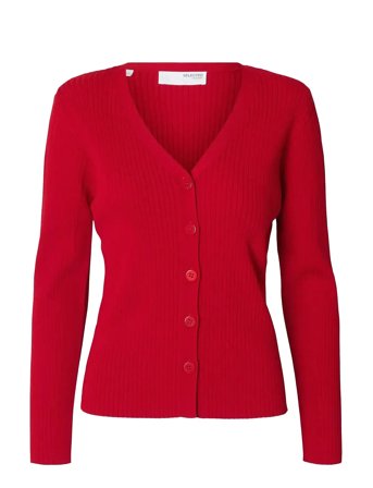 Slfcarly Ls Knit Cardigan Tops Knitwear Cardigans Red Selected
