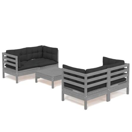 Vidaxl Loungegrupp Med Antracit Dynor 8 Delar Massiv Furu Grå