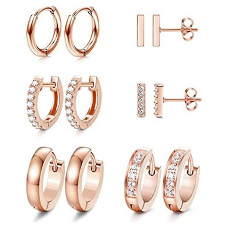 6 par rosaguld creol-øreringssæt til kvinder, lette, allergivenlige, chunky åbne creoler til gave