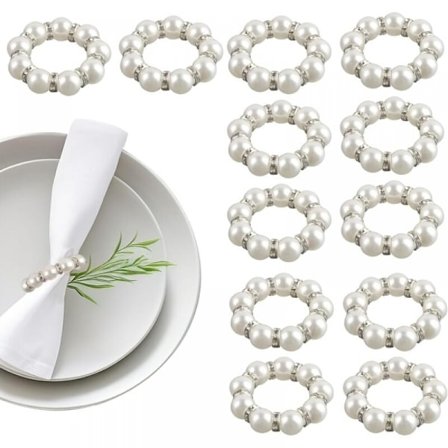 (Hvit perle, 12 stk) Serviettringer, Serviettringer, Serviettringer, Sølv Serviet