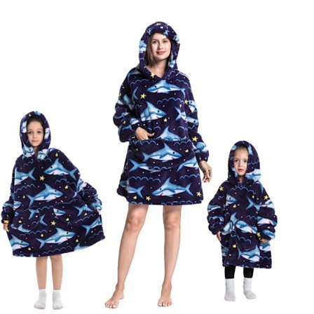 Barn Kids Söt Djur Flanell Termisk Hoodie - Haj