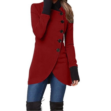 Ensfarvet enkeltknappet frakke til kvinder