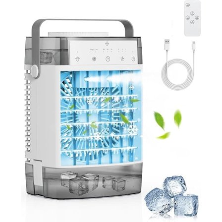 Bærbar Luftkøler – 1600ml Vandtank, 3 Vindhastigheder, Fjernbetjening, Timer & 7 LED-farver