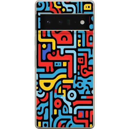 Yhteensopiva Puhelinkuori Google Pixel 6 Pro Abstrakti graafinen kuvio vahvoilla viivoilla punaisena, keltaisena, vaaleansinisena ja mustana