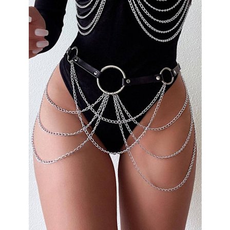 Punk Lær Livkjede Belte Svart Sele Kroppskjede Ring