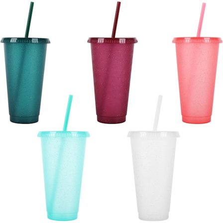 Gjenbrukbare plastkopper 5 stk. Drikkekar Fargede akrylkopper Tumblers med lokk og sugerør Plast Bulk Iced Plast Kaldt Vann Tumblers Iced