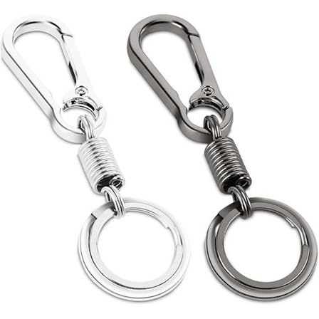 Fjädernyckelring med karbinhake, 2 st metallnyckelring med karbinhake, nyckelring med 2 nyckelringar, utdragbar nyckelring