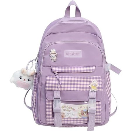 Kawaii Harajuku Ryggsekk Søt Rutete Studentryggsekk (Blå)