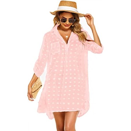 Kvinde badedragt strand cover ups skjorte bikini strandtøj badedragt strand coverups kjole, B-pink, XXL