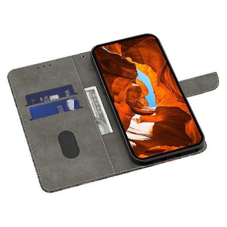 For Samsung Galaxy A17 5G Lommebok Etui Mønstertrykk PU Lær Flip Stativ Telefon Deksel Gullblomster