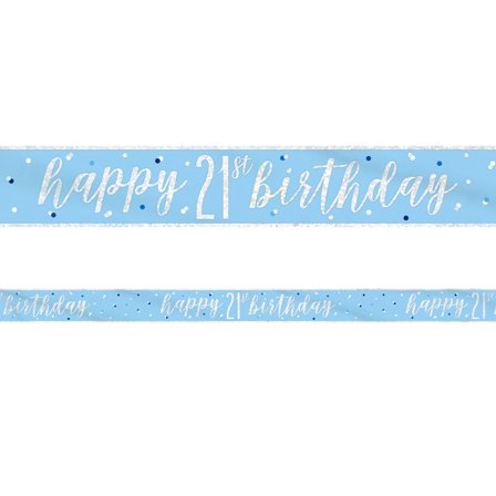 Happy 21th Birthday Banner Blåt & Sølv