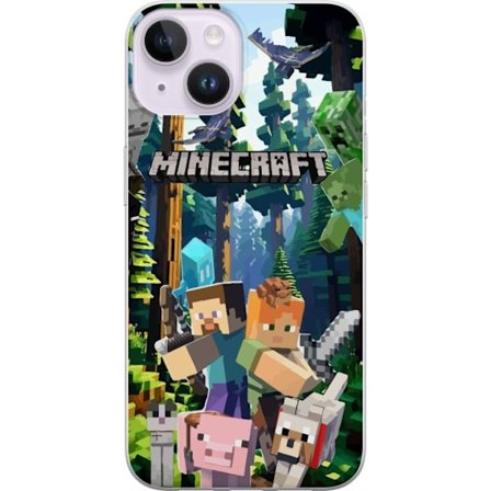 Kompatibelt Mobildeksel til Apple iPhone 14 Minecraft mobildeksel med skog og figurer i pikselstil