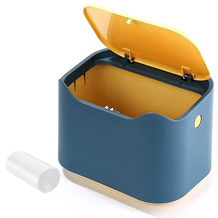 Mini badrumssopkorg tepåse sopkorg med lock kontor skrivbord liten sopkorg blå + gul
