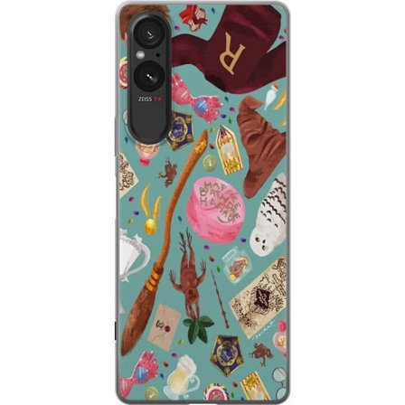 Kompatibelt Mobilskal till Sony Sony Xperia 5 V Magisk illustration med trollstav, hatt och fantasiföremål i lekfull sagostil