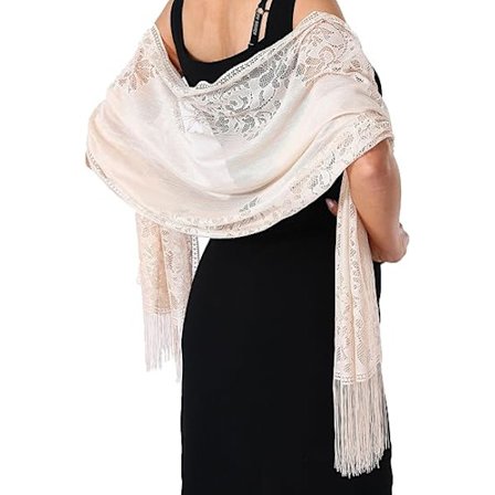 Naisten kukallinen pitsihuivi ja -kaulaliina iltapukuun, reunustettu pitsi Pashmina-huivi häihin, juhliin, valkoinen